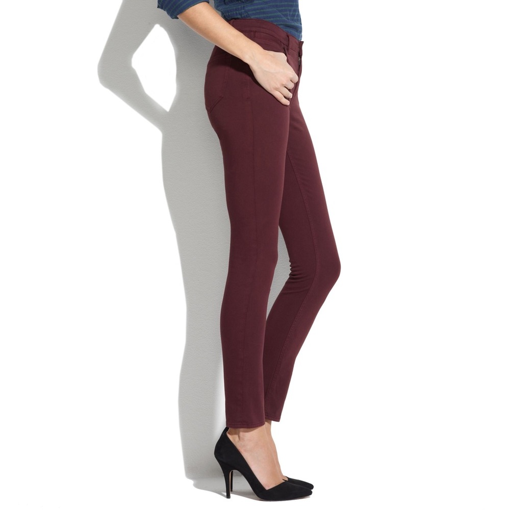 Madewell sateen skinny ankle pants in burgundy